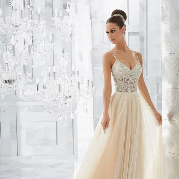 Mori Lee Dresses | New Mori Lee Designer Wedding Dress in Champagne Size 8 | Color: Cream | Size: 8 | Sarahgoodfellow's Closet
